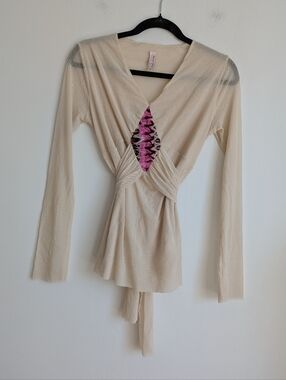 Y2K Fairycore Mesh Long Sleeve V Neck Wrap Top Size S Romantic Renaissance L